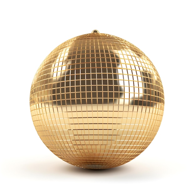 Ein goldener Disco-Ball auf weißem Hintergrund