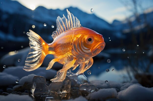 ein goldener Fisch im Schnee