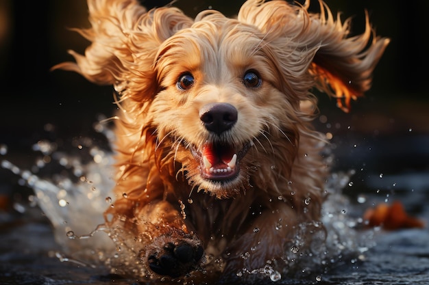 ein goldener Labrador, der springt, um einen Frisbee zu schnappen