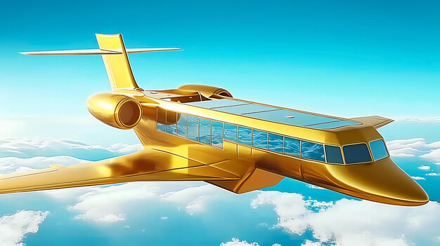 Ein goldener Luxus-Privatjet vor einem sauberen blauen Himmel