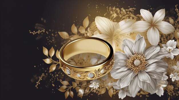 Ein goldener Ring mit Blumenhintergrund