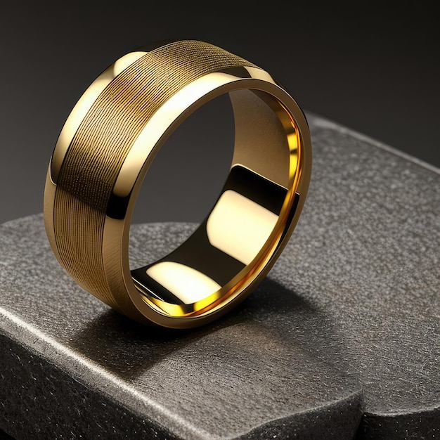 Ein goldener Ring mit Diamanten darauf befindet sich auf einer schwarzen Oberfläche