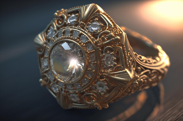 Ein goldener Ring mit Diamanten und Diamanten darauf