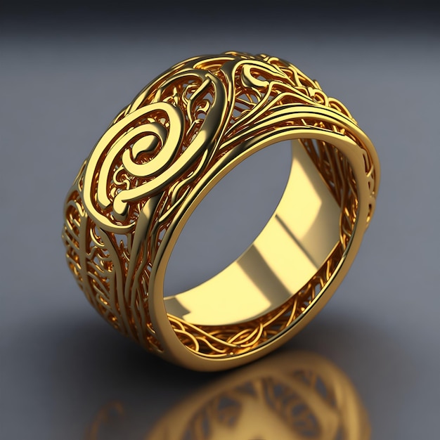 Ein goldener Ring mit einem Blumenmuster darauf