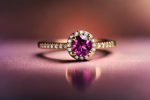 ein goldener Ring mit einem rosa Stein und Diamanten