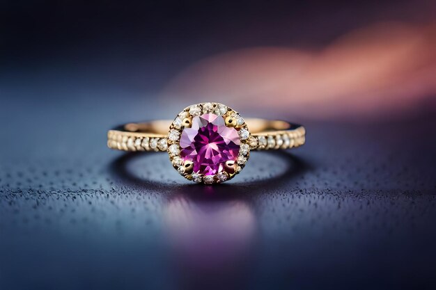 ein goldener Ring mit einem rosa Stein und Diamanten