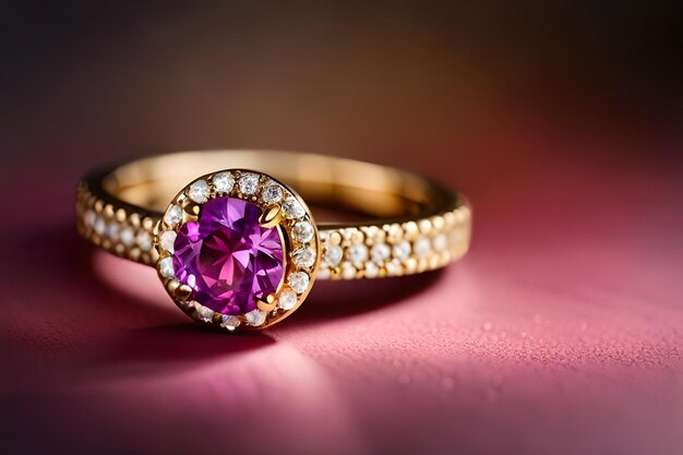 ein goldener Ring mit einem rosa Stein und Diamanten