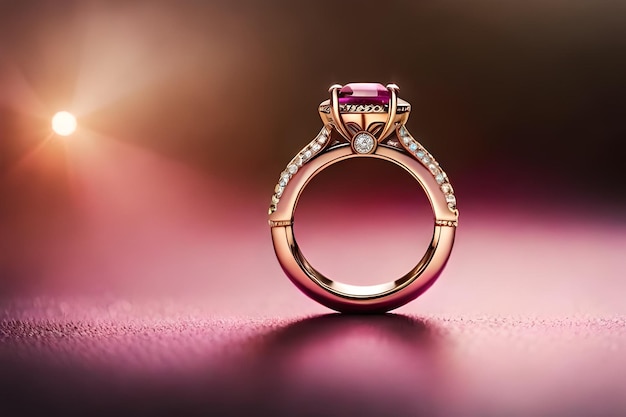 ein goldener Ring mit einem rosa Stein und Diamanten