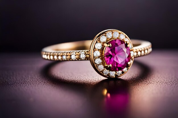 ein goldener Ring mit einem rosa Stein und Diamanten