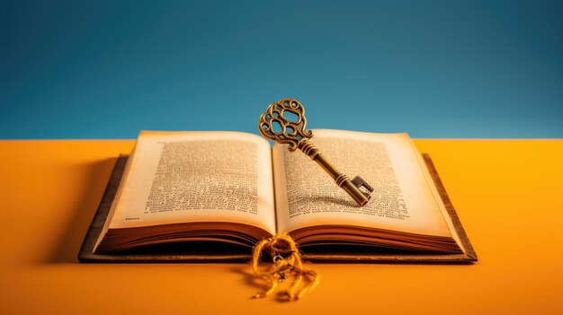 Ein goldener Schlüssel, der in ein Buch gesteckt wird