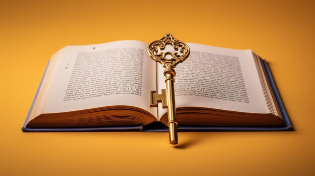 Ein goldener Schlüssel, der in ein Buch gesteckt wird