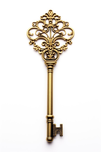 Ein goldener Schlüssel mit einem filigranen Design darauf. Digitales Bild