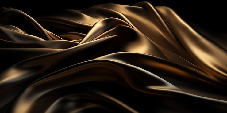 Foto ein goldener seidenstoff ist in einen schwarzen hintergrund drapiert.