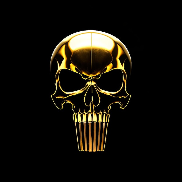 Ein goldener Totenkopf mit dem Wort Punisher darauf