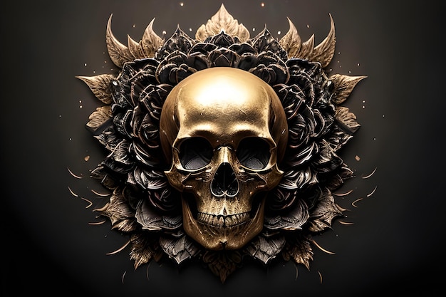 Ein goldener Totenkopf mit einem Blumenmuster darauf