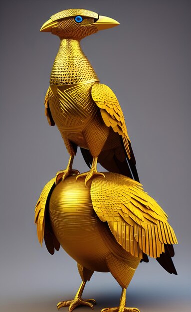 Ein goldener Vogel befindet sich auf einem goldenen Gegenstand