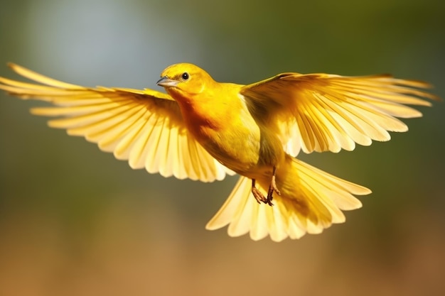 Ein goldener Vogel, der im Sonnenlicht fliegt