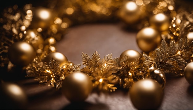 ein goldener Weihnachtskranz mit aufwendigen Details, der den Reichtum der Dekoration hervorhebt