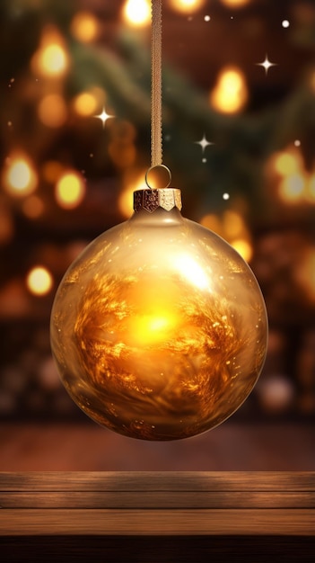 Ein goldener Weihnachtsschmuck, der an einer Schnur hängt