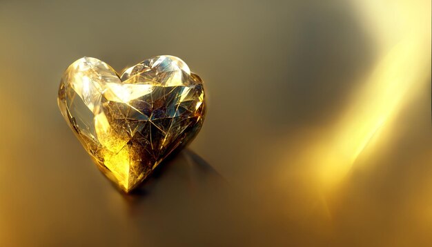Ein goldenes Kristallherz auf unscharfem Hintergrund Generative KI