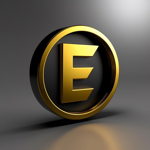 ein goldenes Logo mit schwarzem Hintergrund mit einem goldenen Buchstaben "e".