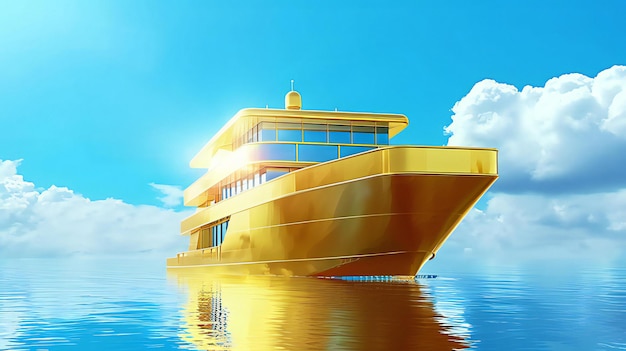 Ein goldenes Luxus-Schiff und ein Hof vor einem sauberen blauen Himmel