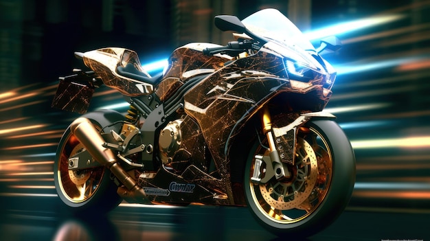 Ein goldenes Motorrad mit dem Wort Supersports darauf