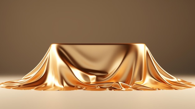 Ein goldenes Tuch ist über einen Tisch gehängt.