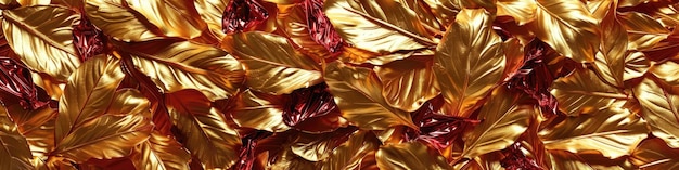 Foto ein goldenes und rotes blattmuster wird in einer nahaufnahme gezeigt