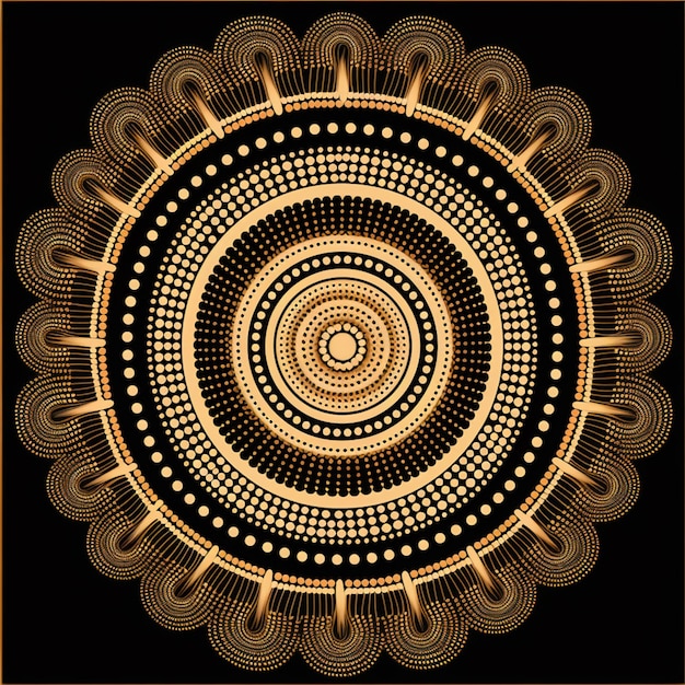 ein goldenes und schwarzes kreisförmiges Design mit einem schwarzen Hintergrund