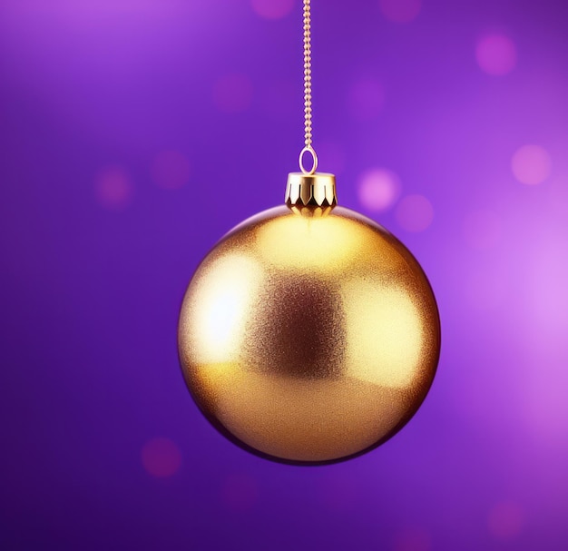 ein goldenes Weihnachtsornament auf lila Hintergrund