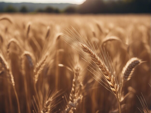 Ein goldenes Weizenfeld mit blauem Himmel