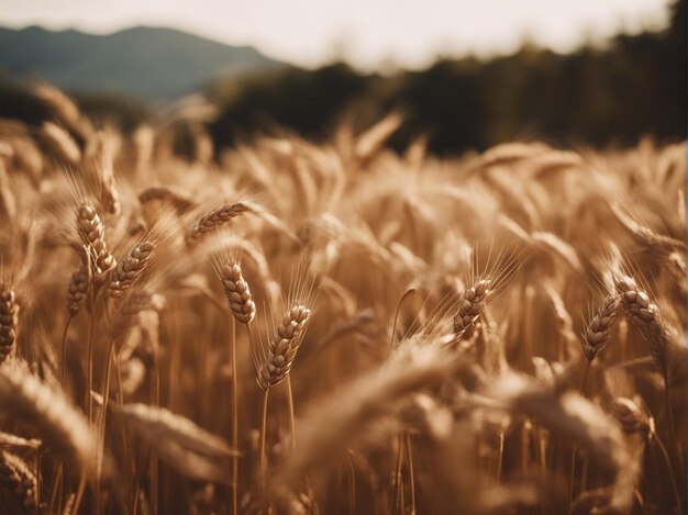 Ein goldenes Weizenfeld mit blauem Himmel