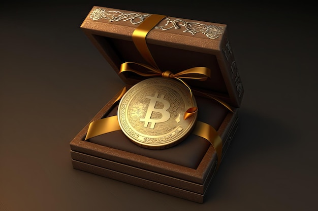 Ein Goldmünzengeschenk die Idee eines Bonus in Bitcoin oder einer Ziehung