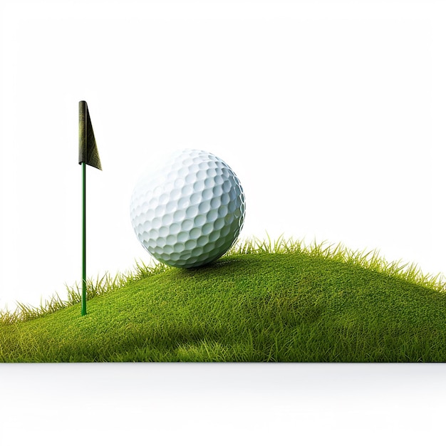 ein Golfball ist auf einem grünen Gras mit einem Golfclub an der Spitze