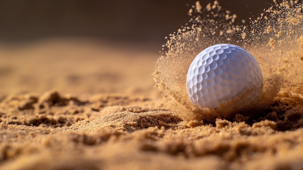 ein Golfball wird in den Sand geworfen
