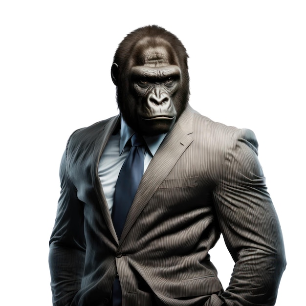 Foto ein gorilla im anzug mit blauer krawatte.