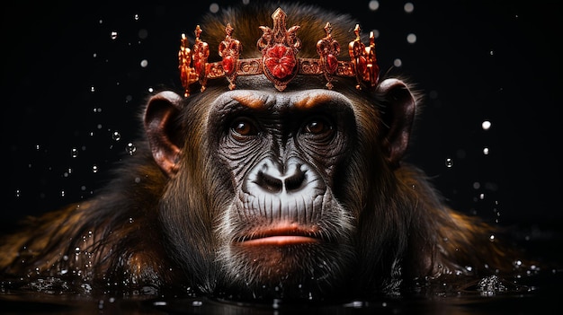 Ein Gorilla mit einer Krone auf dem Kopf Generative KI