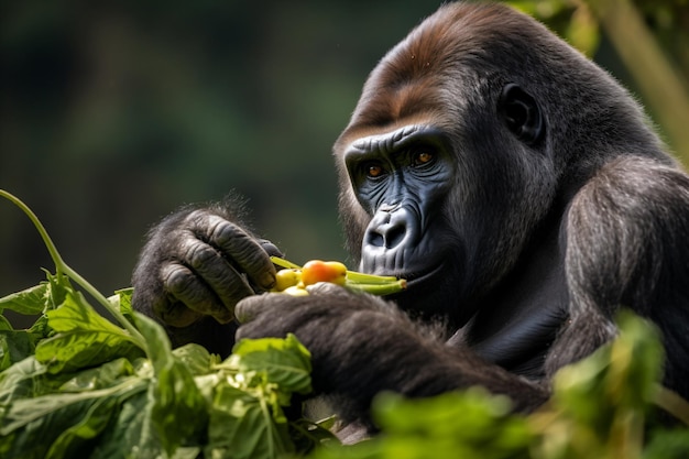 Ein Gorilla sitzt im Dschungel