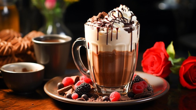 Ein Gourmet-Dessert, Schokoladen-Kaffee-Latte mit Schlagsahne