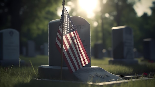 Ein Grab mit einer amerikanischen Flagge am Gedenktag