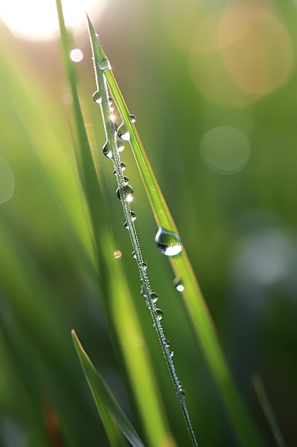 Ein Grashalm mit Wassertropfen darauf