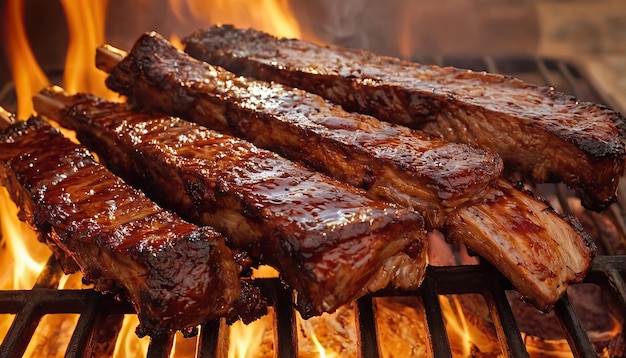 ein Grill mit Fleisch und Steaks
