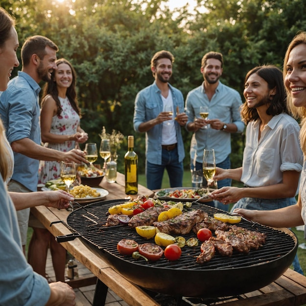 Ein Grillfest ist ein lustiges gesellschaftliches Treffen, bei dem das Essen oft im Freien auf einem Grill gekocht wird.