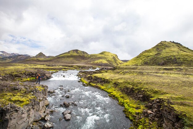 Ein großer 54 km langer Trekkingfluss von Landmannalaugar Island