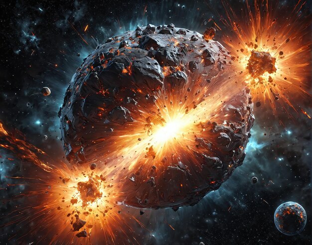 ein großer Asteroid explodiert im Weltraum