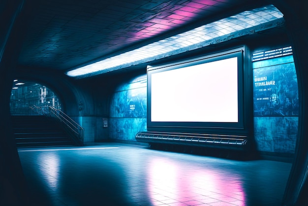 Ein großer Bildschirm in einem dunklen Tunnel