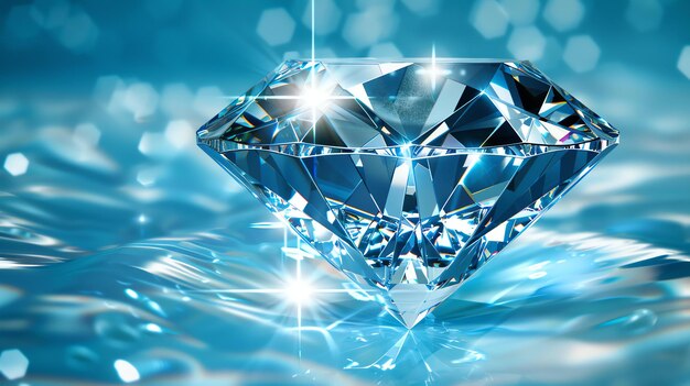 Foto ein großer fehlerloser blauer diamant sitzt auf einer oberfläche, von der licht reflektiert wird