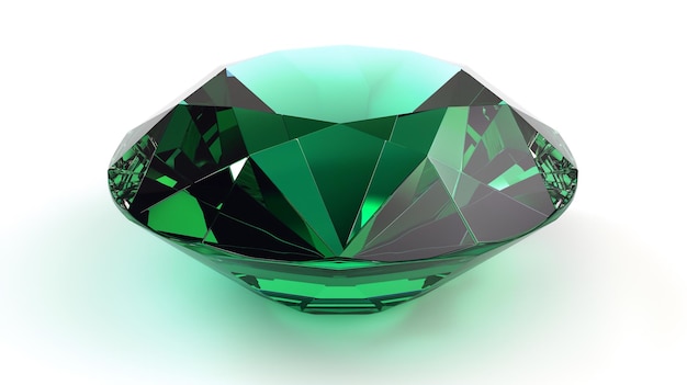 Ein großer, fein geschnittener Smaragd-Edelstein mit komplizierten Facetten auf einer weißen Oberfläche