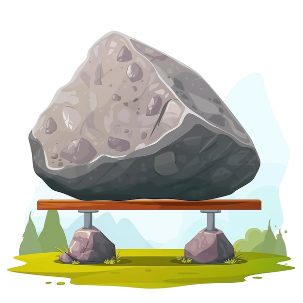 Ein großer Felsen sitzt auf einer Bank im Gras